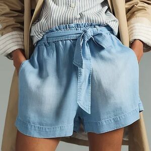 Anthropologie cloth & stone Ruffled High Waisted Light Blue Denim Women's Shorts